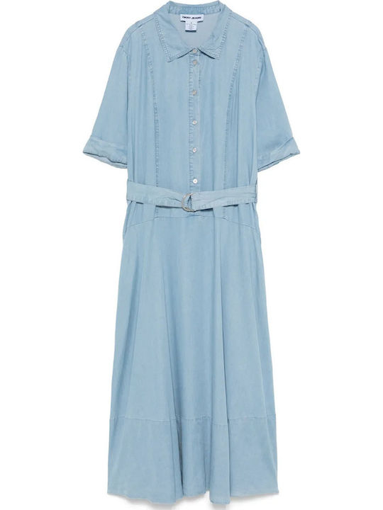 Summer Midi Shirt Dress Light Blue