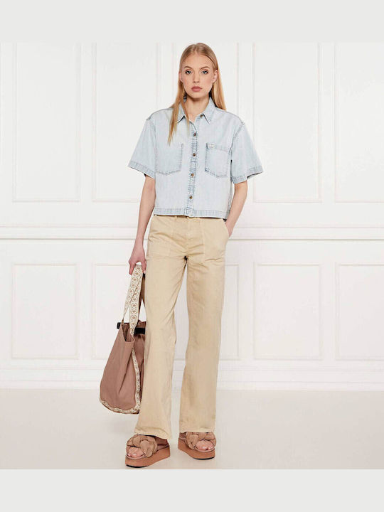 High Waist Women's Jeans Pants in Loose Fit Beige W5GB40WGB51