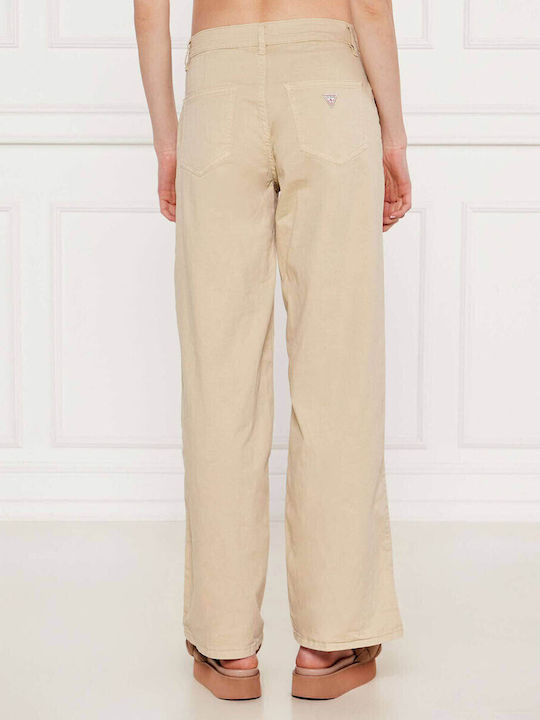 High Waist Women's Jeans Pants in Loose Fit Beige W5GB40WGB51