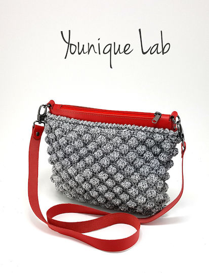 Knitted Bag Set Zipper 25 cm Crossbody Strap Green Yarn Bronze Metal Elements
