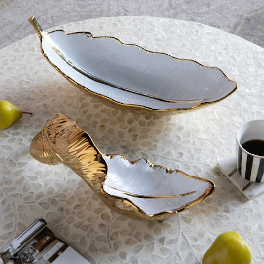 Artekko Leaf Bol Decorativ Ceramică Alb 47x18x15.5cm 1buc