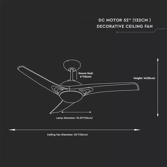 V-TAC Ανεμιστήρας Οροφής 132cm με Φως Λευκός