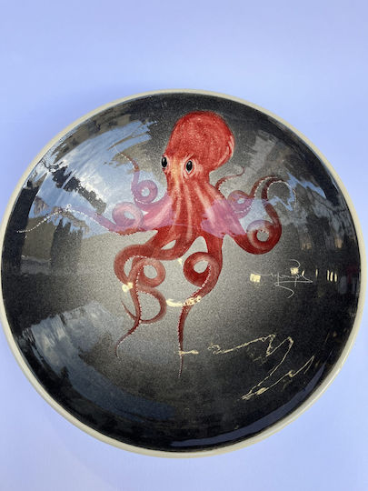 Round Ceramic Decorative Platter Octopus Handmade Black 27x27cm