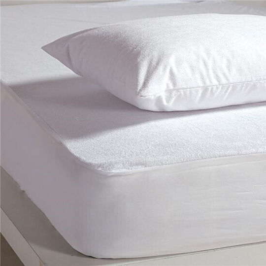 Nef-Nef Homeware Protective Cover Double Waterproof with Skirt Terry White 140x200+30cm