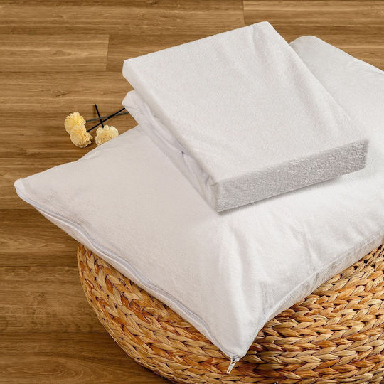Nef-Nef Homeware Protective Cover Double Waterproof with Skirt Terry White 140x200+30cm