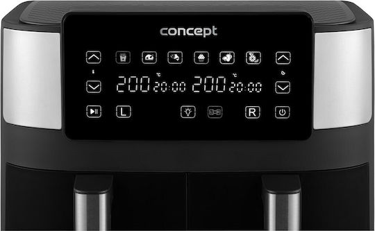 Concept Air Fryer με Διπλό Αποσπώμενο Κάδο 8lt Μαύρο FR8000