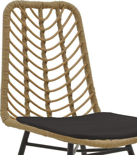 Scaun de exterior Rattan Achillia Brown-black cu pernă 45x60x83cm