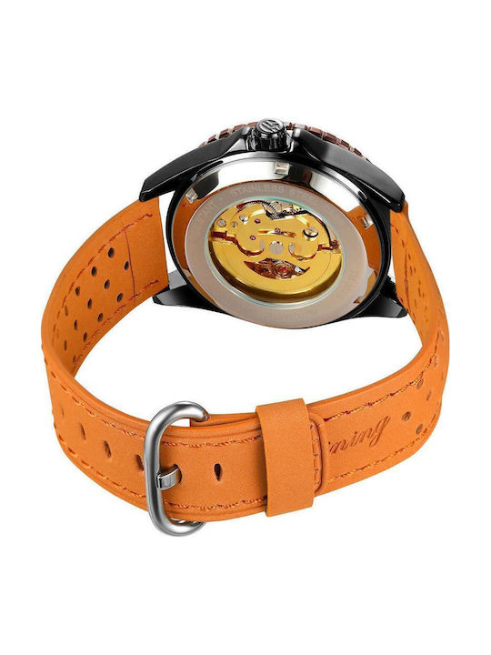 Forsining Ceas Barbati 22mm Automată cu Curea din Piele Maro