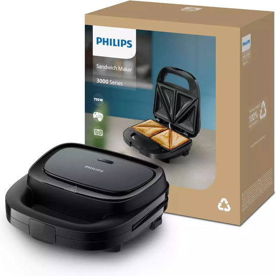 Philips Series 3000 Sandwich Maker for 2 Sandwiches 750W Black