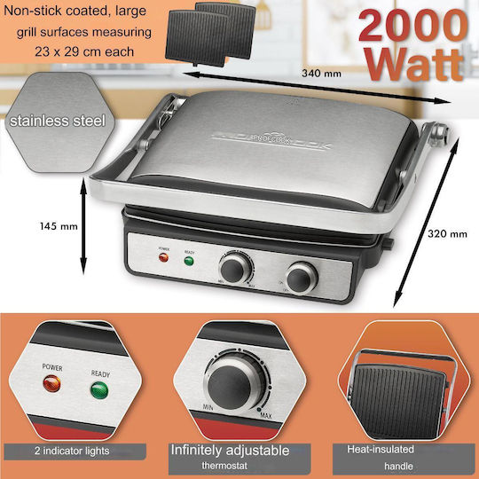 Profi Cook Sandwich Maker pentru for 2 Sandwiches Sandvișuri 2000W Inox
