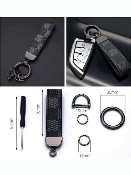 Breloc din piele și oțel zincat Luvlu, rotație 360 de grade, anti-pierdere, inel D, 2 inele mici, șurubelniță, pentru bărbați și femei, negru