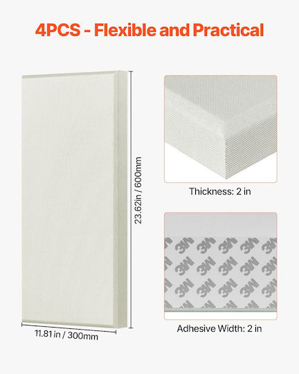 3D Wall Panels Adhesive Beige 23.6x11.8cm 4 Pieces