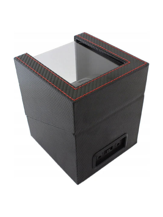 Leather Watch Winder 2 with Transparent Cap Black Carbon