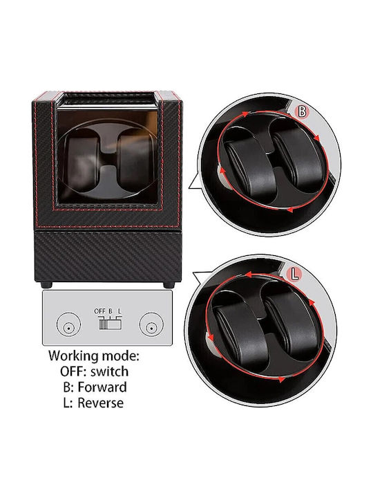 Leather Watch Winder 2 with Transparent Cap Black Carbon