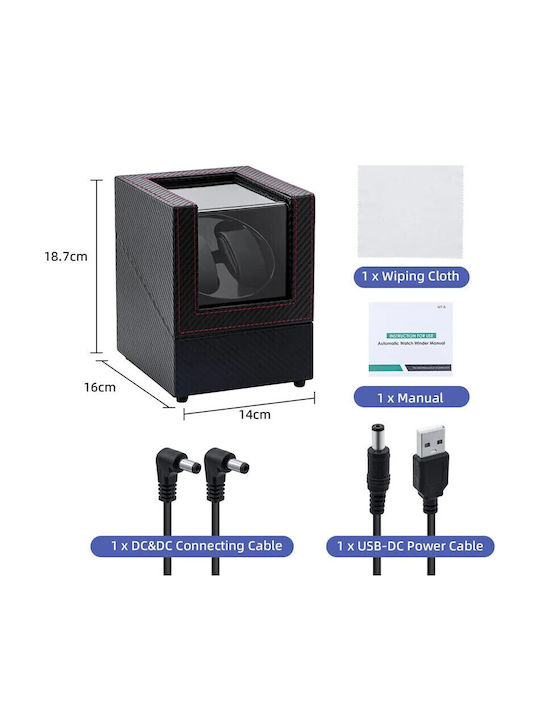 Leather Watch Winder 2 with Transparent Cap Black Carbon