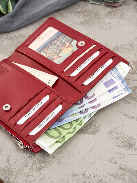 Small Leather Women's Wallet Classic with RFID Red