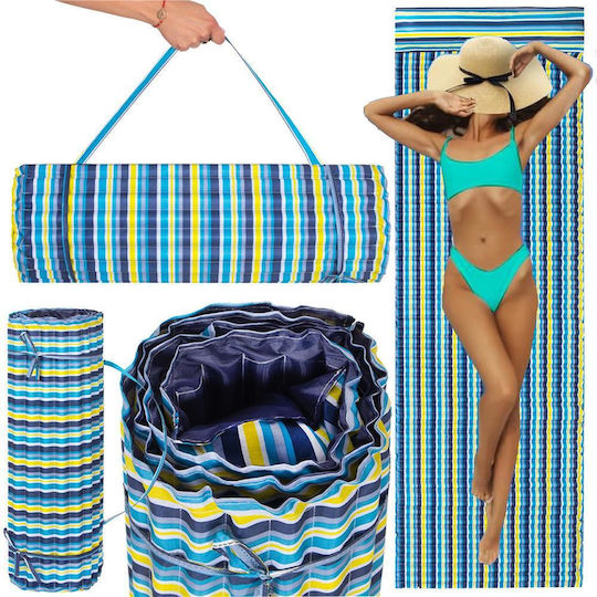 Foldable Beach Mattress Foam Ultra-light Pillow Carrying Handle 60x180cm Blue Yellow