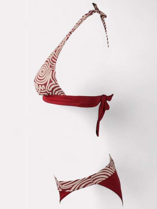 Set Bikini mit Abnehmbarer Verstärkung Burgundisch-Beige