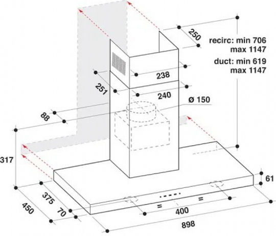 Whirlpool Απορροφητήρας Καμινάδα 90cm Inox