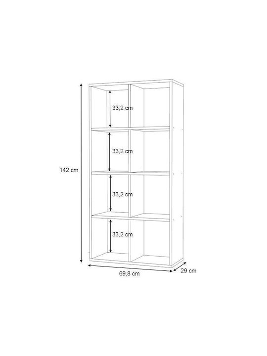 Bookcase Anser Grey Concrete 69.8x29x142cm