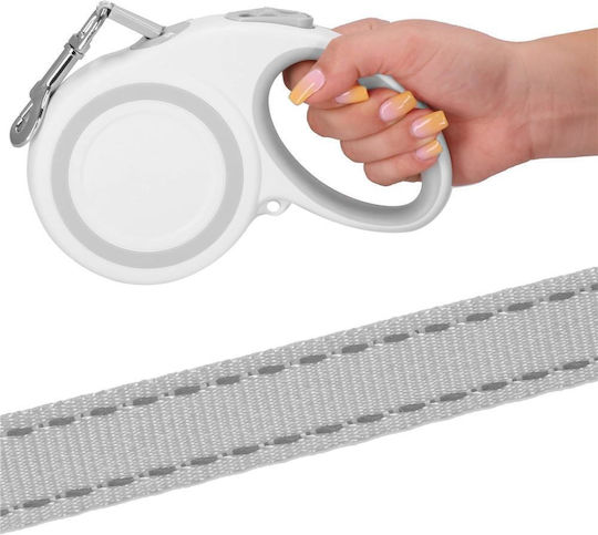 Lesă retractabilă pentru rase mari, până la 50 kg, 500 cm, alb-gri
