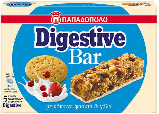 Дайджестив Зърнени Барчета Червени Плодове Мляко Пападопулу 5x28g