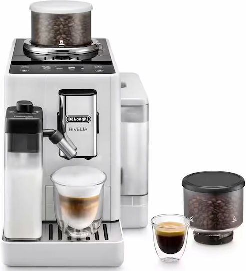 De'Longhi Rivelia Automatic Espresso Machine 1450W Pressure 19bar for Cappuccino with Grinder White