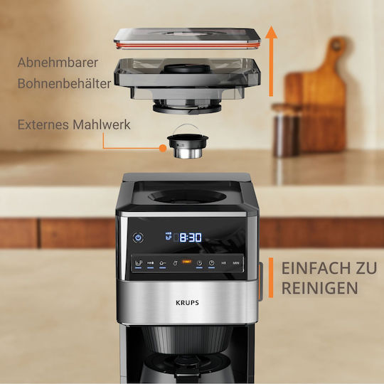 Krups Grind Aroma Xl Thermo Αυτόματη Μηχανή Espresso 1000W με Μύλο Άλεσης Καφέ KT8428
