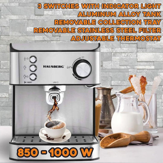 Hausberg Mașină de Espresso 1000W Presiune 15bar Argintie HB-3725