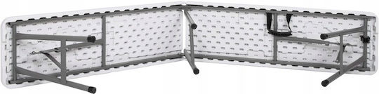 Foldable Bench Handle Hdpe Metal Frame 180x30x43 Cm White Gray
