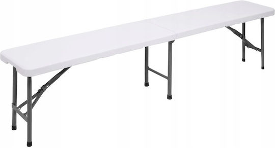 Foldable Bench Handle Hdpe Metal Frame 180x30x43 Cm White Gray