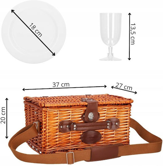 Coș de picnic deluxe pentru 2 persoane, din răchită, cu veselă, tacâmuri și compartiment frigorific