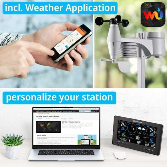 Bresser WIFI ClearView Weather Center 7-in-1 Wireless Digital Weather Station Tabletop Black