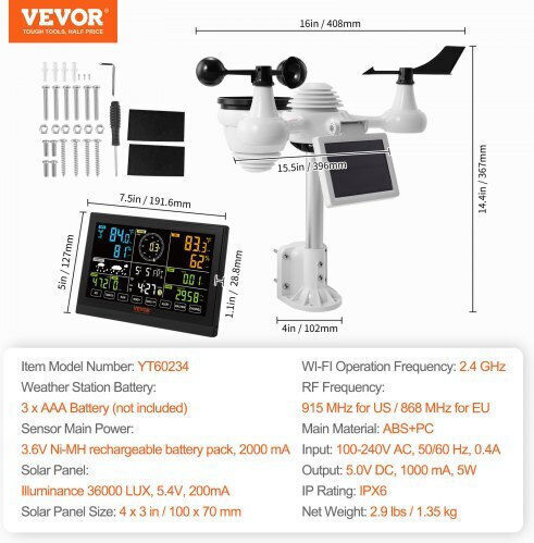 Vevor TYNQ75VAWIFI7T9PDV2 Wireless Digital Weather Station Tabletop
