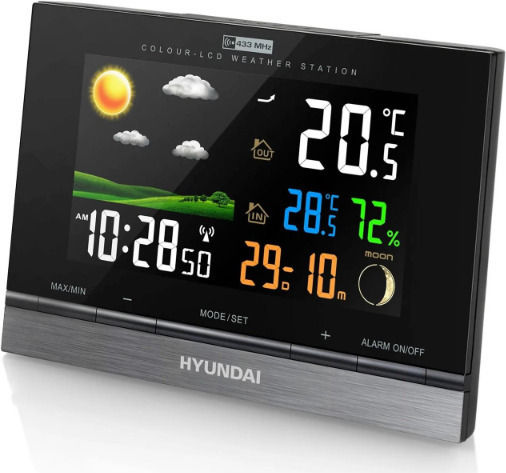 Hyundai WS2303 Ασύρματος Μετεωρολογικός Σταθμός Ψηφιακός Επιτραπέζιος Μαύρος