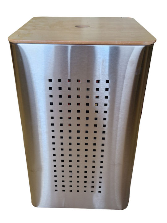 Metallic Laundry Basket 35lt with Cap 35x35x58cm Silver
