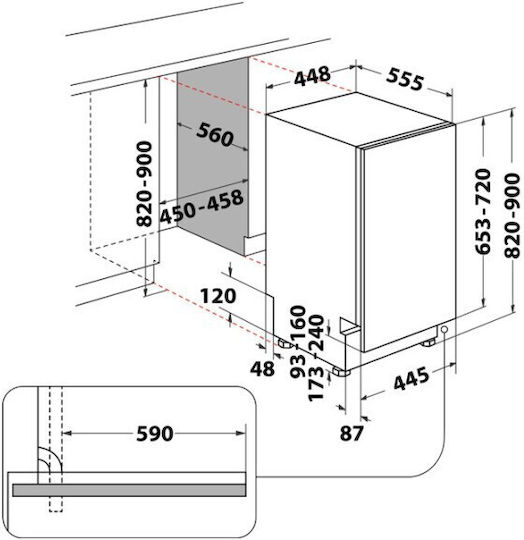 Whirlpool Vollintegrierter Geschirrspüler für 11 Gedecke B45xH82cm