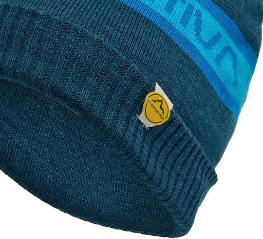 Orbit Pom Pom Beanie Unisex Beanie Gestrickt in Blau Farbe