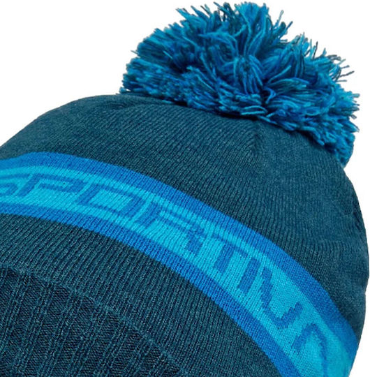 Orbit Pom Pom Beanie Unisex Beanie Gestrickt in Blau Farbe