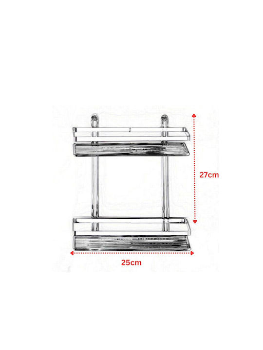 Tekno-Tel 455.ES067 Επιτοίχια Ραφιέρα Μπάνιου Inox με 2 Ράφια 25x12x27cm