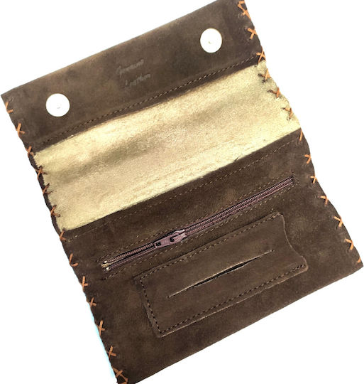 Amalfi Leather Tobacco Pouch With Snap Closure suede leather