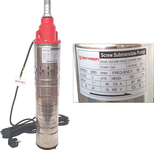 Pompa submersibilă 100% bobinaj cupru Ddt-profi Qgd120-1.2 1,2 kW oțel inoxidabil + fontă 3 m³/h 120 m