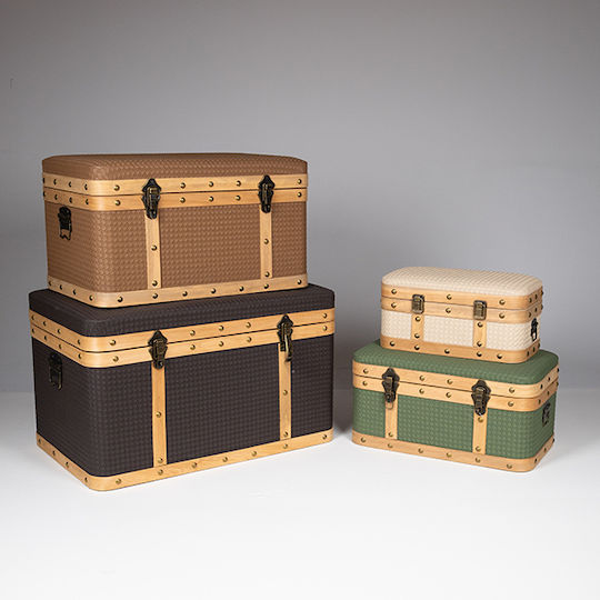 Set of 3 Wooden Decorative Trunks Brown
