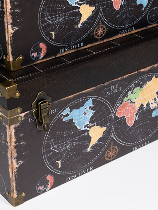 Wooden Decorative Trunks Set Black 3pcs