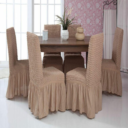 SpitiBazaar Elastische Abdeckung Für Stuhl Beiges 6Stücke