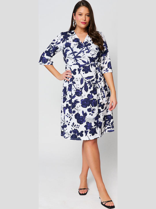 Sommer Midi Kleid Wickel Weiß