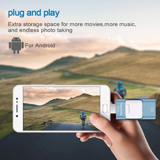 256 Gb 4 In 1 Usb Memory Flash Drive Android Ios Usb C Micro Usb Apple Lightning Otg Function Iphone Ipad Smartphone Tablet Pc Laptop Blue