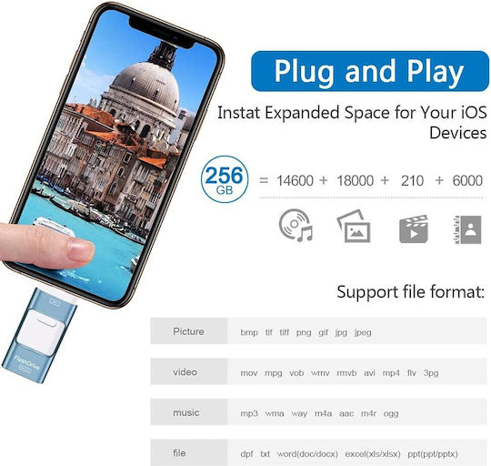 256 Gb 4 In 1 Usb Memory Flash Drive Android Ios Usb C Micro Usb Apple Lightning Otg Function Iphone Ipad Smartphone Tablet Pc Laptop Blue