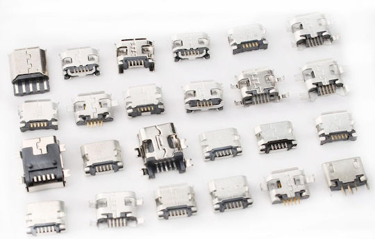 Set 240 Conectori USB B Micro Feminin Conexiune Pcb 24 Modele Diferite Din Oțel Inoxidabil Compatibil Cu Mouse-uri Tastaturi Încărcătoare Încărcătoare Telefon Conectori Înlocuire Reparații Cutie de Transport Stoc