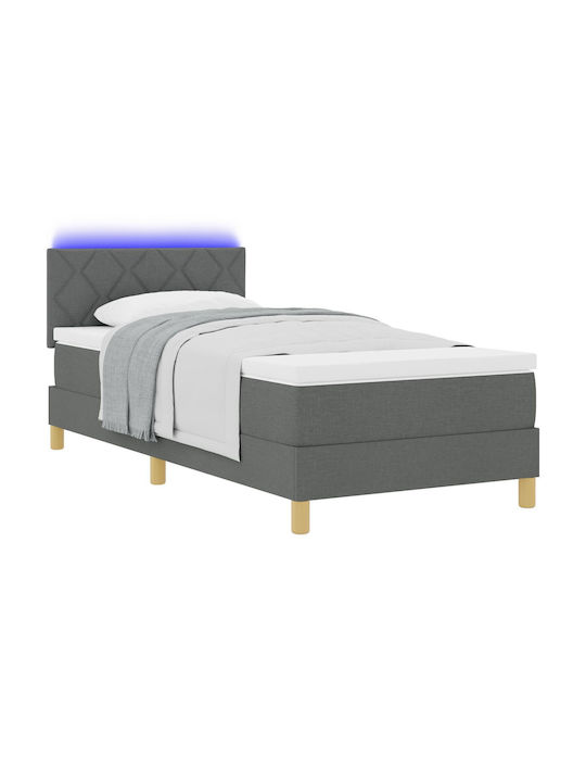 Single Upholstered Bed with Fabric Dark Gray with Mattress 90x200cm